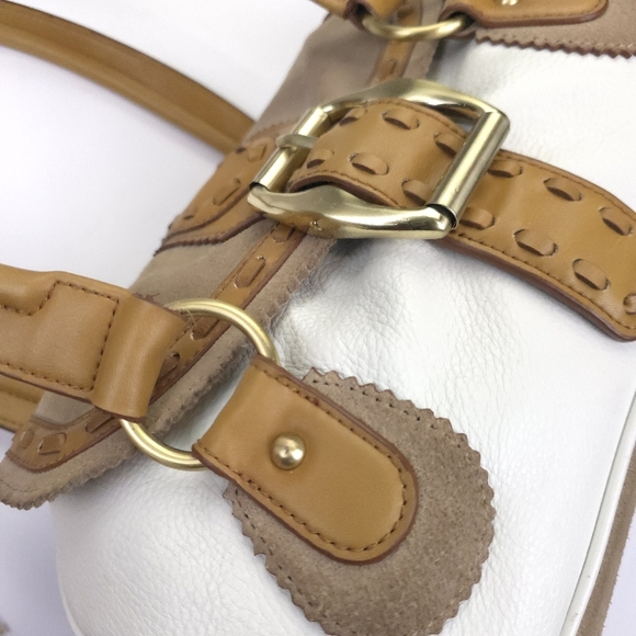 Gianni Bini Elegant White and Tan Leather Women's Satchel Bag - Picture 2 of 16